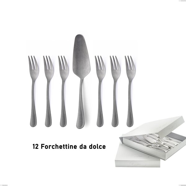 Confezione a libro 13 pezzi, forchettine pi� paletta dolce Impero Retro, Acciaio inox (Aisi 304) vintage