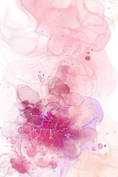 Carta da parati Fiore rosa e viola, Carta da parati acquerello sul muro, Carta da parati popolare, u71845 - Tapeko.it