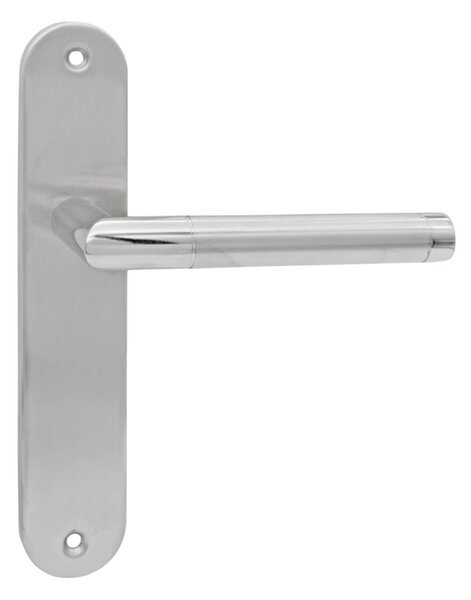 Set maniglia cieca DOMINO | Set con placca lunga | Maniglia per porte di camere, uffici, cantine e interne | Forma a L | Ferramenta per porte in acciaio inossidabile | Set maniglia color argento | SPECTRA INX