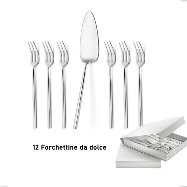 Confezione a libro 13 pezzi, forchettine pi� paletta dolce kyoto, Acciaio inox (Aisi 304) inox lucido