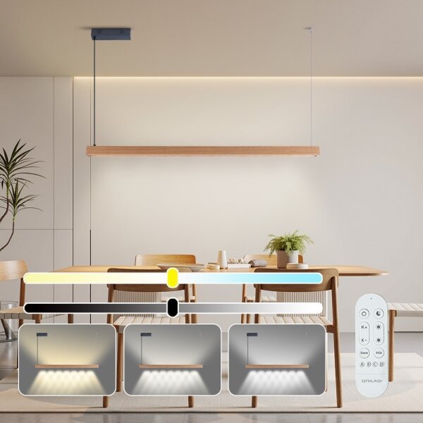Immax NEO 07303L - Lampada a sospensione LED dimmerabile su cavo MADEIRA 26W/230V Wi-Fi Tuya 122 cm rovere