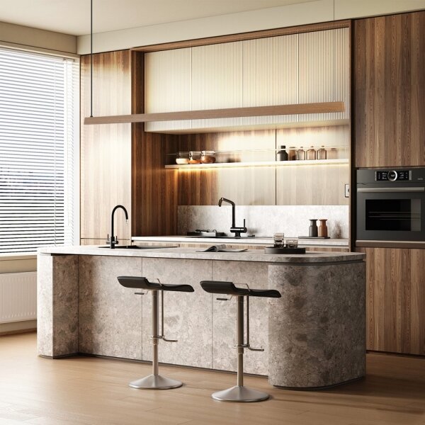 Immax NEO 07305L - Lampadario LED dimmerabile su cavo MADEIRA 44W/230V Wi-Fi Tuya 202 cm rovere