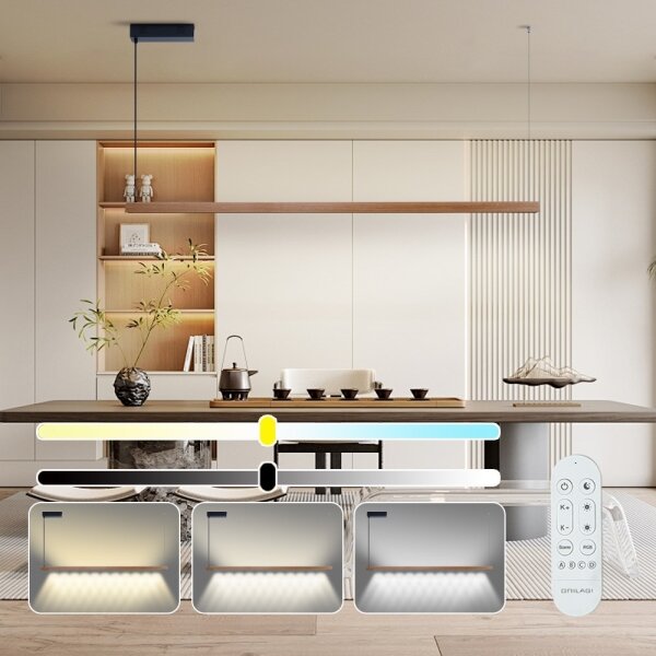 Immax NEO 07305L - Lampadario LED dimmerabile su cavo MADEIRA 44W/230V Wi-Fi Tuya 202 cm rovere