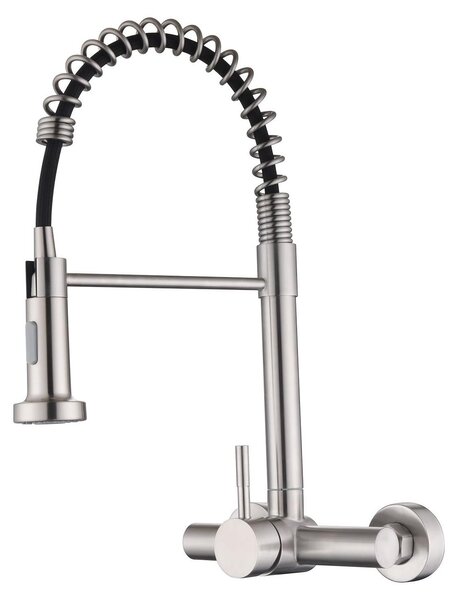 Rubinetto da cucina a parete con doccetta estraibile, in acciaio inossidabile, girevole a 360°