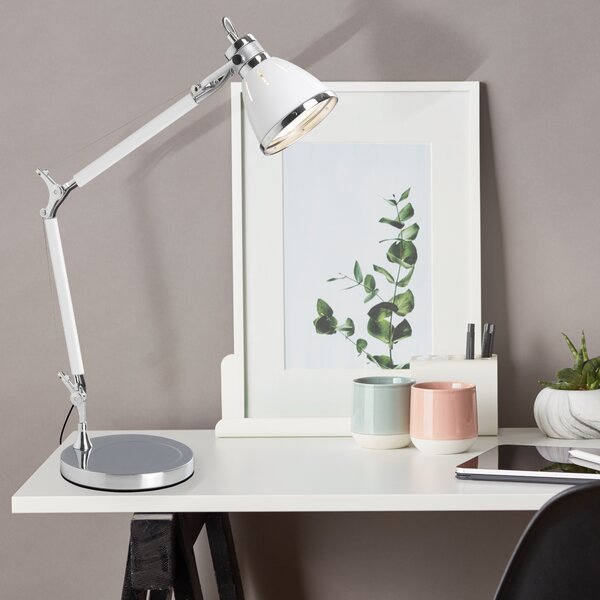 BRILLIANT Octavia lampada da tavolo | lampada da tavolo moderna | metallo | cromo/bianco | testa girevole | regolabile in altezza | 1x E27 max. 40 W