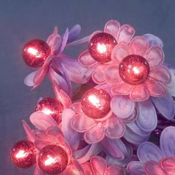 Catena luminosa decorativa con fiori in tessuto viola, 10 pezzi, 1,35 m Konstsmide 1378-451