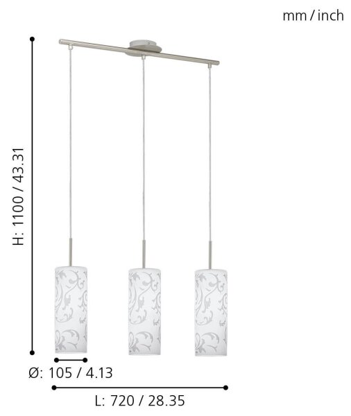 EGLO 90048 - Lampadario a sospensione AMADORA 3xE27/60W/230V