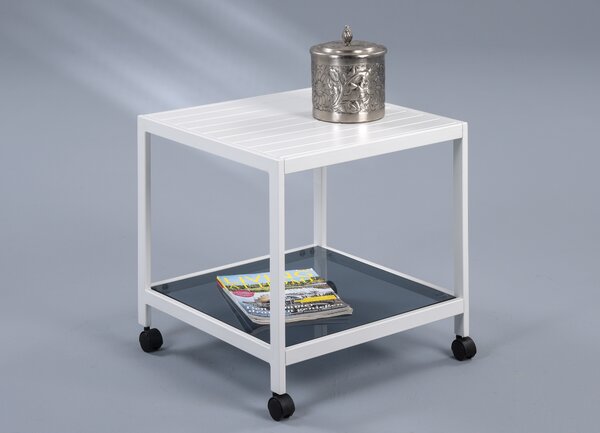 Tavolino / tavolino di servizio "Tago" su rotelle - metallo - bianco - 50x50x50 cm