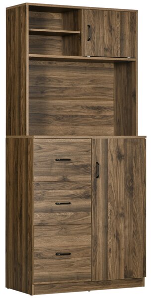 HOMCOM Armadietti Cucina con 3 Cassetti e Credenza Moderna, Mobile Dispensa per Cucina e Soggiorno in Legno, 80x40x178cm, Noce|Aosom