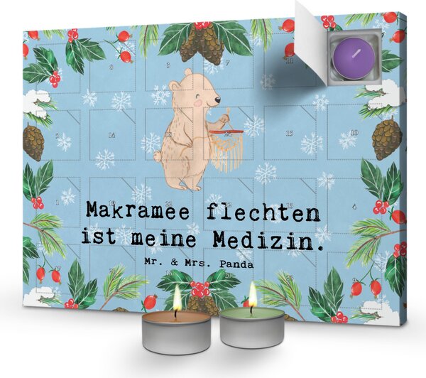 Mr. & Mrs. Panda Calendario dell'Avvento Orso Macramè - Blu ghiaccio - Regalo, profumo, candela profumata, fai da te, calendario dell'Avvento profumato, con, candele profumate, candele