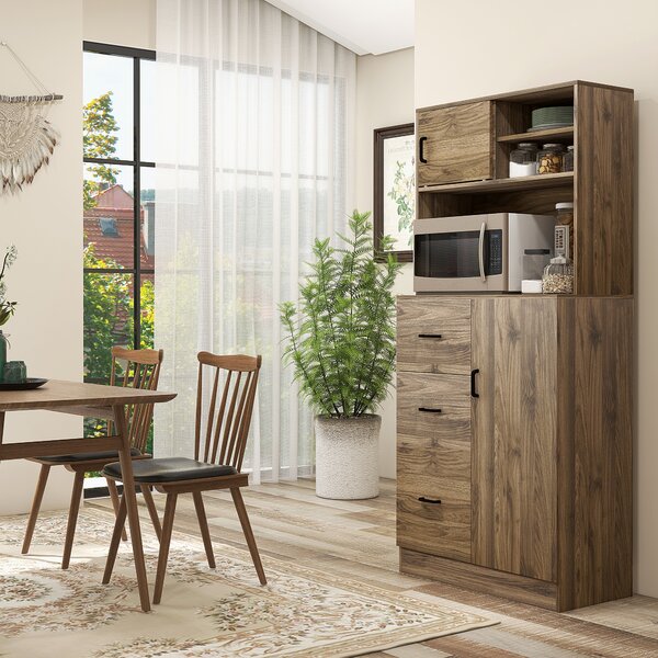 HOMCOM Armadietti Cucina con 3 Cassetti e Credenza Moderna, Mobile Dispensa per Cucina e Soggiorno in Legno, 80x40x178cm, Noce|Aosom