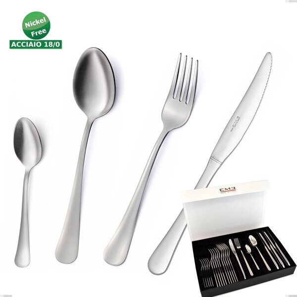 Set di posate 24 pezzi Oxford Sabbiato in confezione panoramica a libro coltello economico Oxford Sabbiato , Acciaio 18/0 (aisi 430) Acciaio Sabbiato, spessore 2 mm mm