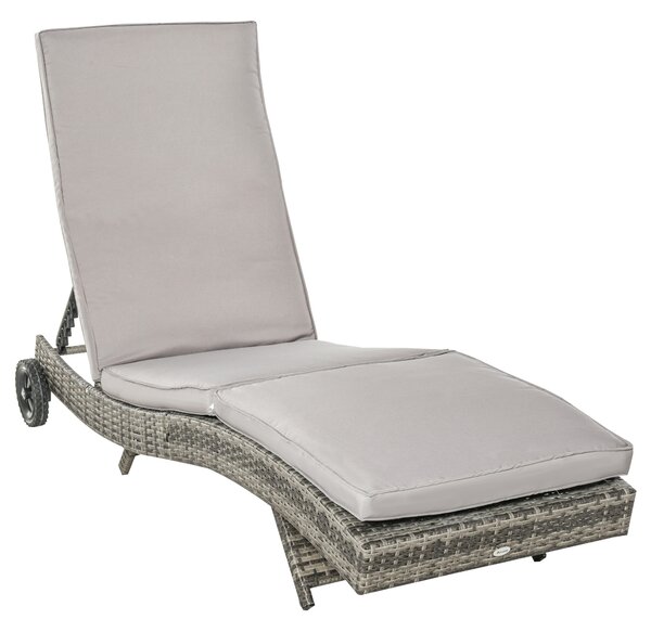 Outsunny Sdraio da Giardino in Rattan PE con Schienale Regolabile e Cuscino, 207x70x70cm, Grigio|Aosom