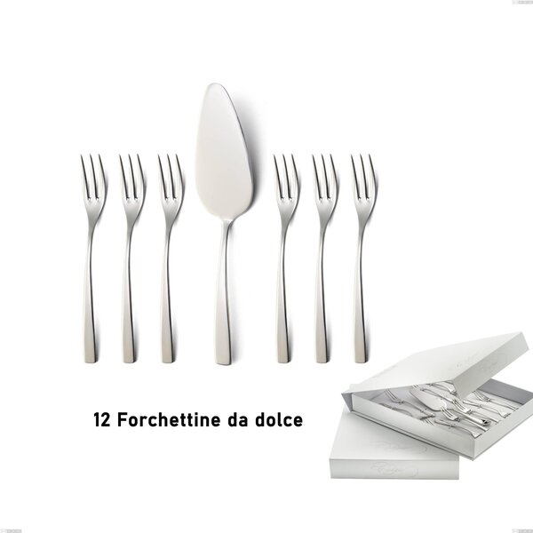 Confezione a libro 13 pezzi, forchettine pi� paletta dolce Onda, Acciaio inox (Aisi 304) lucido