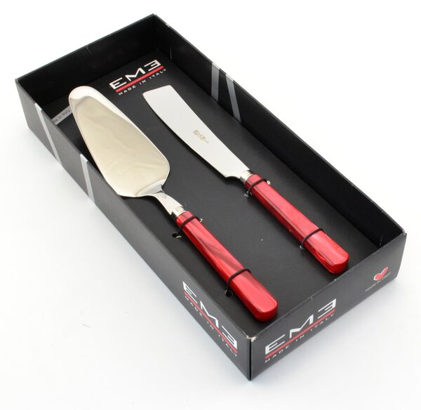 Set Dolce Due Pezzi Coltello pi� Paletta PERLATO ROSSO in acciaio 18/C in confezione Regalo