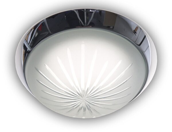 Lampada da soffitto rotonda in vetro smerigliato satinato con anello decorativo cromato, Ø 35 cm, lampada da corridoio