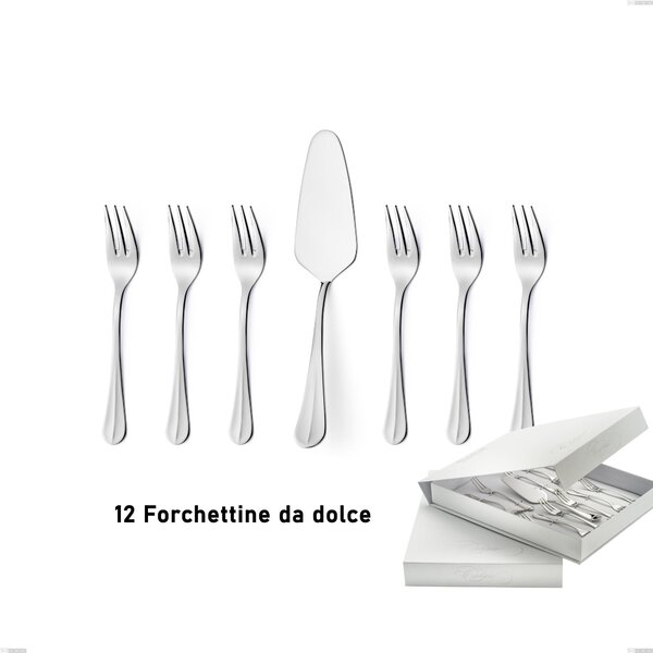 Confezione a libro 13 pezzi, forchettine pi� paletta dolce Royal, acciaio 18-10 lucido, spessore 2.5 mm