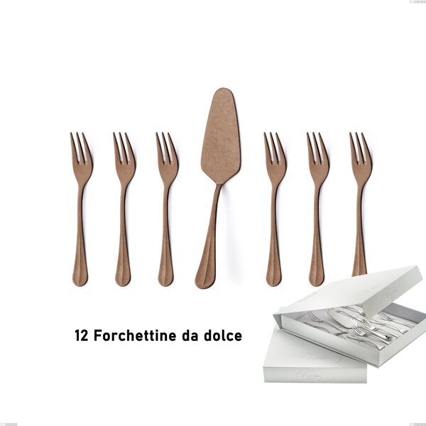 Confezione a libro 13 pezzi, forchettine pi� paletta dolce Royal Retr� PVD Chocolate, Acciaio 18/10 antico, spessore 2.5 mm, pvd chocolate