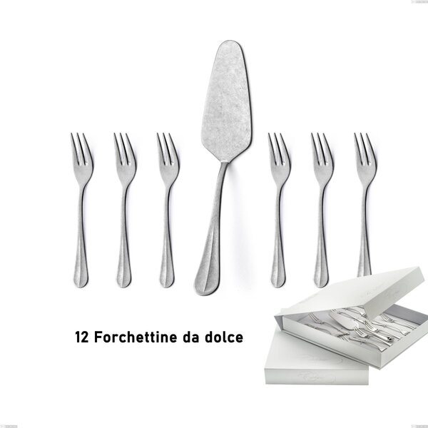 Confezione a libro 13 pezzi, forchettine pi� paletta dolce Royal Retro, Acciaio inox 18-10 finitura vintage, spessore 2.5 mm