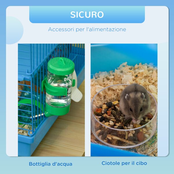 PawHut Gabbia per Criceti e Roditori a 5 Piani con Tubi Colorati e Accessori Inclusi per Gioco e Riposo Blu 47x30x59cm|Aosom