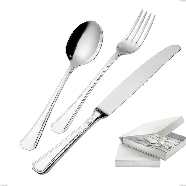 Confezione a libro 13 pezzi, forchettine pi� paletta dolce Savoia Argentato 3 mm spessore argento 25 micron, Acciaio inox 18/10 (AISI304) Argento 25 micron, spessore 3 mm