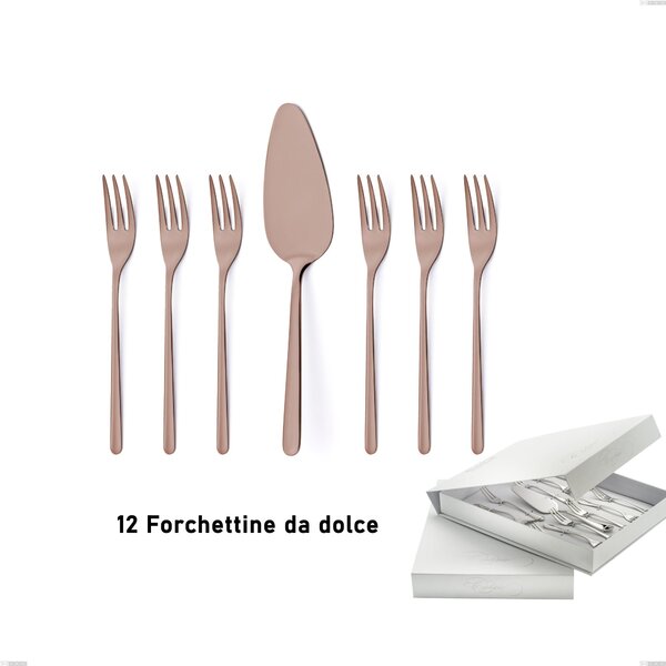 Confezione a libro 13 pezzi, forchettine pi� paletta dolce Venice Copper Bronze, Acciaio Inox 18-10 trattamento pvd bronzo, spessore 4 mm
