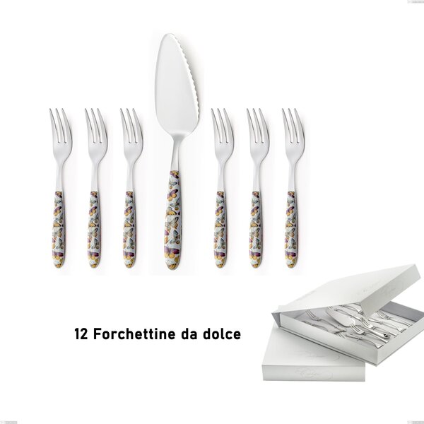 Confezione a libro 13 pezzi, forchettine pi� paletta dolce vero butterfly, acciaio 18.0 nickel free, manicatura pbt sublimato acciaio lucido