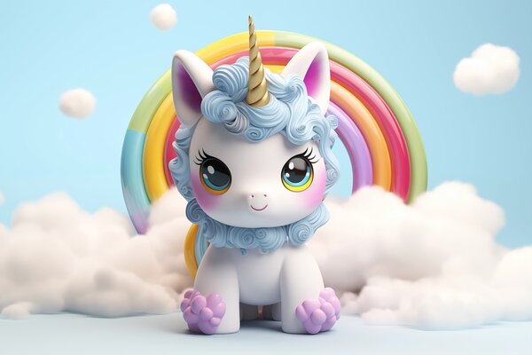 Carta da parati Unicorno giocattolo con arcobaleno sullo sfondo, Carta da parati per Bambini, Carta da parati popolare, w08848 - Tapeko.it