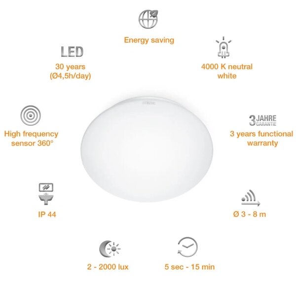STEINEL 008383 - Lampada LED da bagno con sensore RS16LED LED/9,5W/230V
