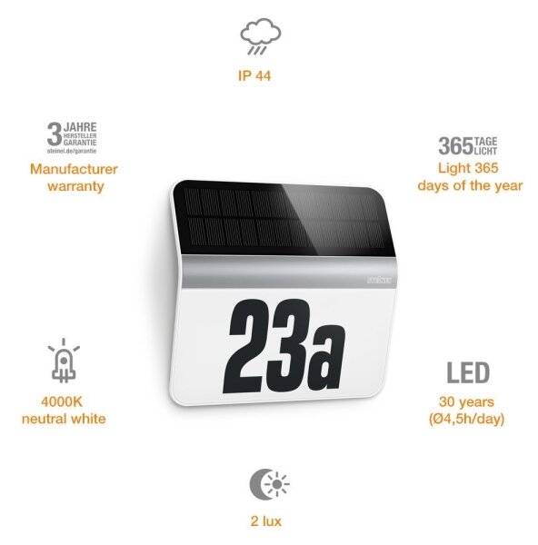 STEINEL 007140 - Numero civico solare LED XSolar LH-N LED/0,03W acciaio inossidabile IP44