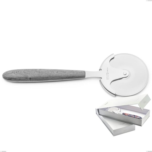 Confezione a libro 1 rotella tagliapizza vero olmo grigio, acciaio 18.0 nickel free, manicatura pbt sublimato acciaio lucido