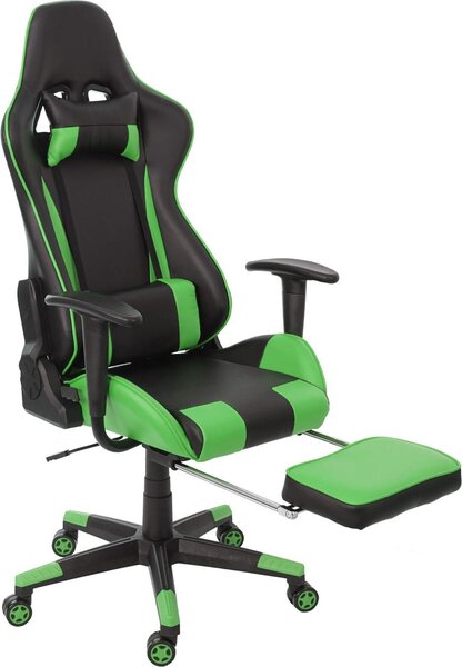 Sedia da ufficio relax HWC-D25 XXL, sedia da scrivania, sedia da gioco, poggiapiedi con capacità di carico di 150 kg ~ nero/verde