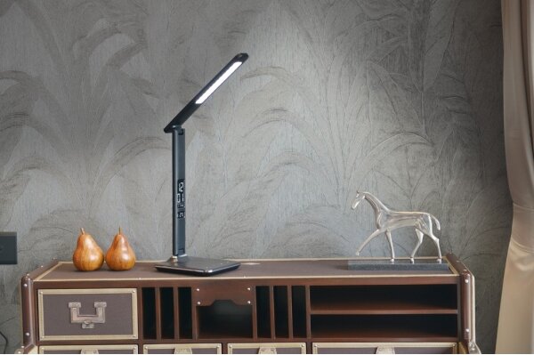 Immax 08930L - LED Lampada da tavolo dimmerabile con display KINGFISHER LED/9W/230V/12V nero