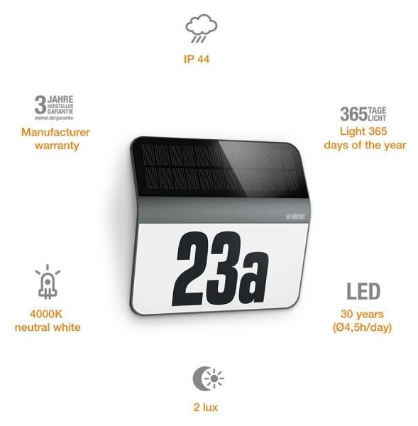 STEINEL 035730 - Numero civico solare LED XSolar LH-N LED/0,03W IP44