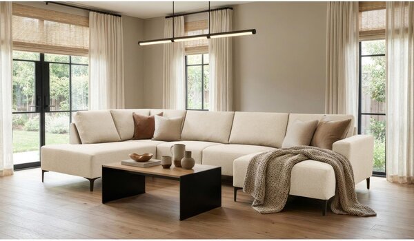 Divano angolare beige (con penisola a sinistra/a U) con rivestimento in ciniglia Fabian – Scandic