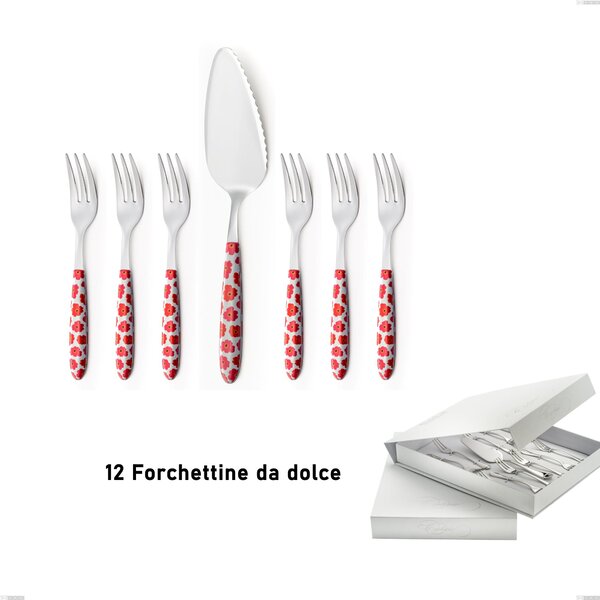 Confezione a libro 13 pezzi, forchettine pi� paletta dolce Vero poppy, acciaio 18.0 nickel free, manicatura pbt sublimato acciaio lucido