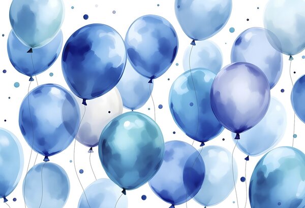 Carta da parati Gruppo di palloncini blu e bianchi, Carta da parati Mongolfiere, Carta da parati popolare, w03330 - Tapeko.it