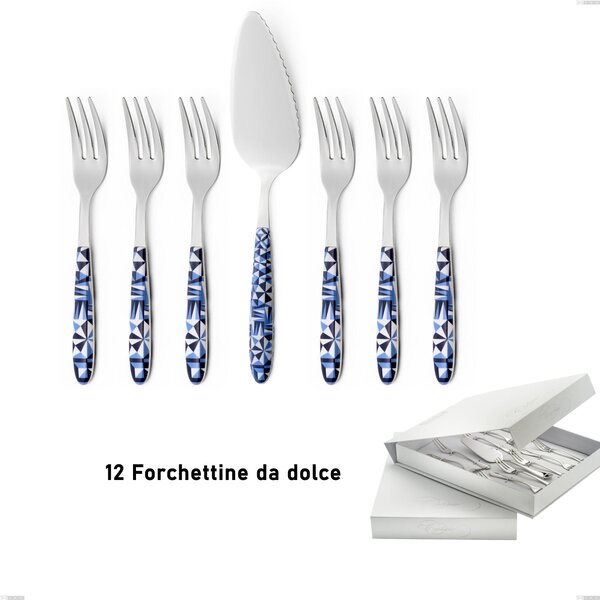 Confezione a libro 13 pezzi, forchettine pi� paletta dolce vero triangle, acciaio 18.0 nickel free, manicatura pbt sublimato acciaio lucido