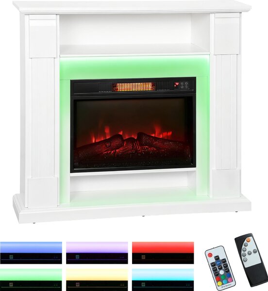 HOMCOM Camino elettrico con luci a LED, effetto fiamma realistico, bianco