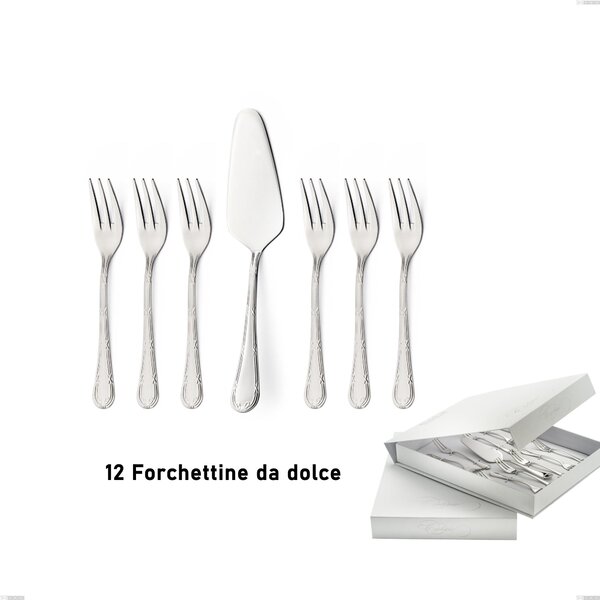 Confezione a libro 13 pezzi, forchettine pi� paletta dolce Luigi XVI, Acciaio Inox 18.10 (AISI304), spessore 3.00 mm