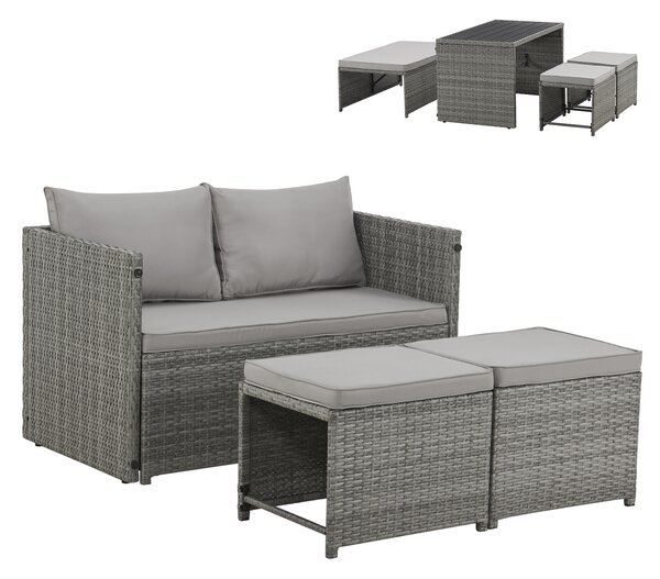SVITA ATHINA Set di sedute da esterno, mobili da giardino, mobili da balcone in polyrattan grigio