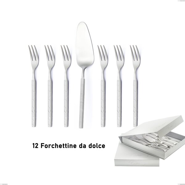 Confezione a libro 13 pezzi, forchettine pi� paletta dolce Zeus ICE , Acciaio 18/10 forgiato martellato sabbiato, spessore 4 mm, forgiato