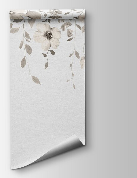 Carta da parati Morbido disegno botanico su sfondo bianco, Carta da parati Floreale, Carta da parati popolare, w03315v1 - Tapeko.it