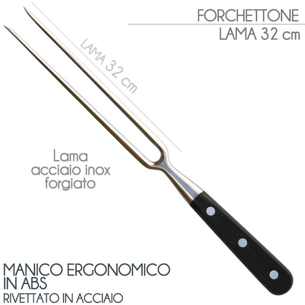 Forchettone forgiato Manici in POM per alimenti 28 cm colore nero. resistente in lavastoviglie