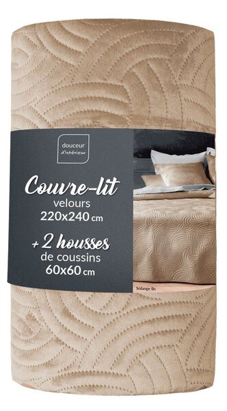 Set con copriletto e federa beige in velluto 220x240 cm Solange – douceur d'intérieur
