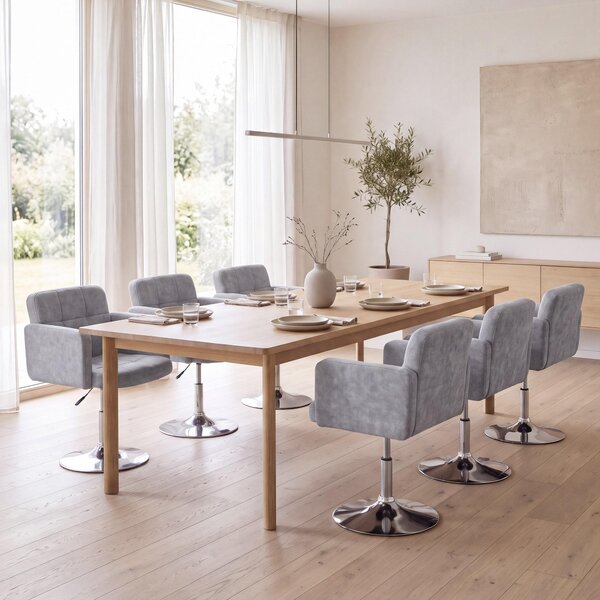 Set da 6 sedie da pranzo Houston, sedie girevoli in Similcuoio scamosciata e cromo, certificate MVG ~ grigio vintage