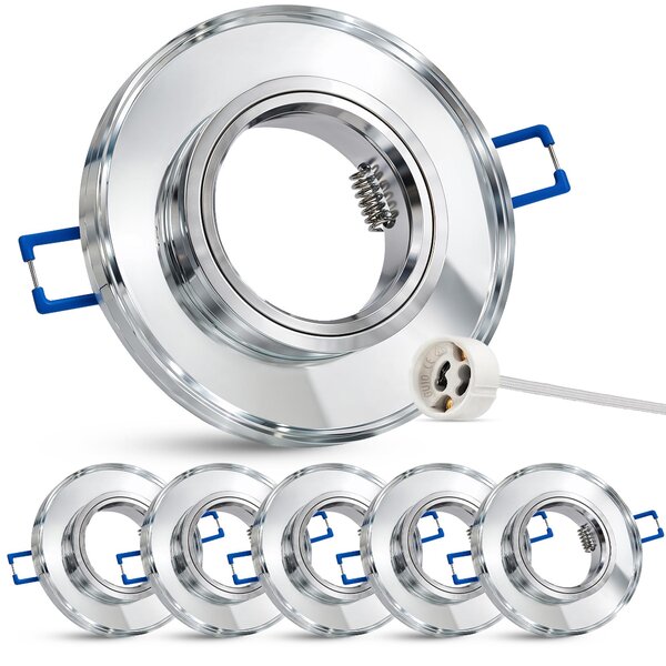 SSC-LUXon 6x ALINA faretto da incasso in vetro rotondo riflettente con attacco per GU10 o modulo - dimensione del foro della luce da incasso a soffitto 60-70mm