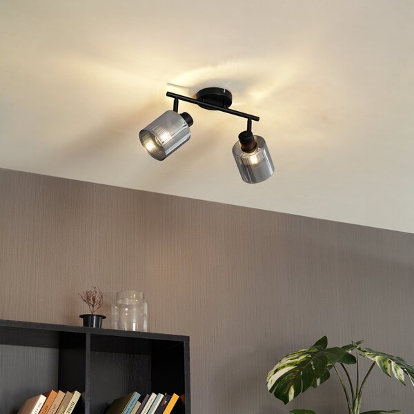 Faretto da soffitto nero con vetro fumé 2 luci orientabile - Laura