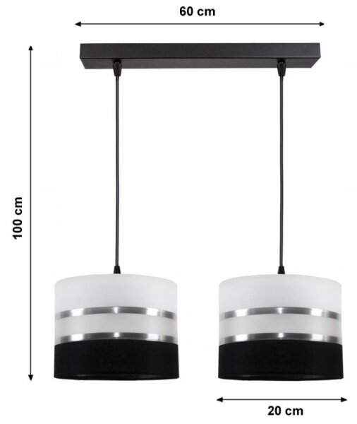 Lampadario a sospensione con filo CORAL 2xE27/60W/230V bianco e nero