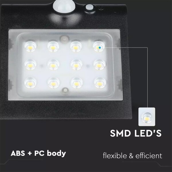 Applique a LED solare con sensore LED/1.5W/3,7V IP65 nero
